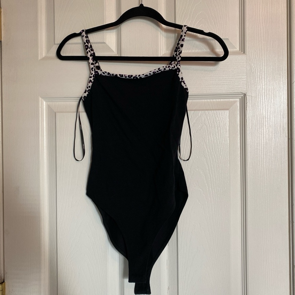 black with cheetah trim body suit